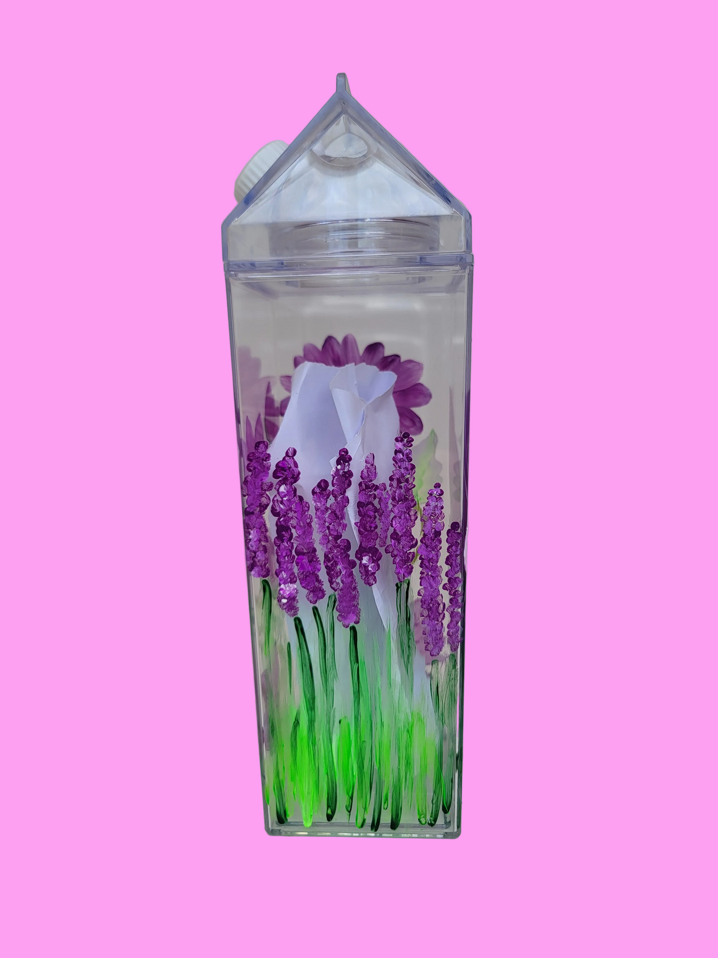 Purple flowers milk bottle
