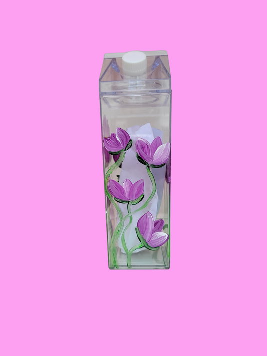 Purple flowers milk bottle