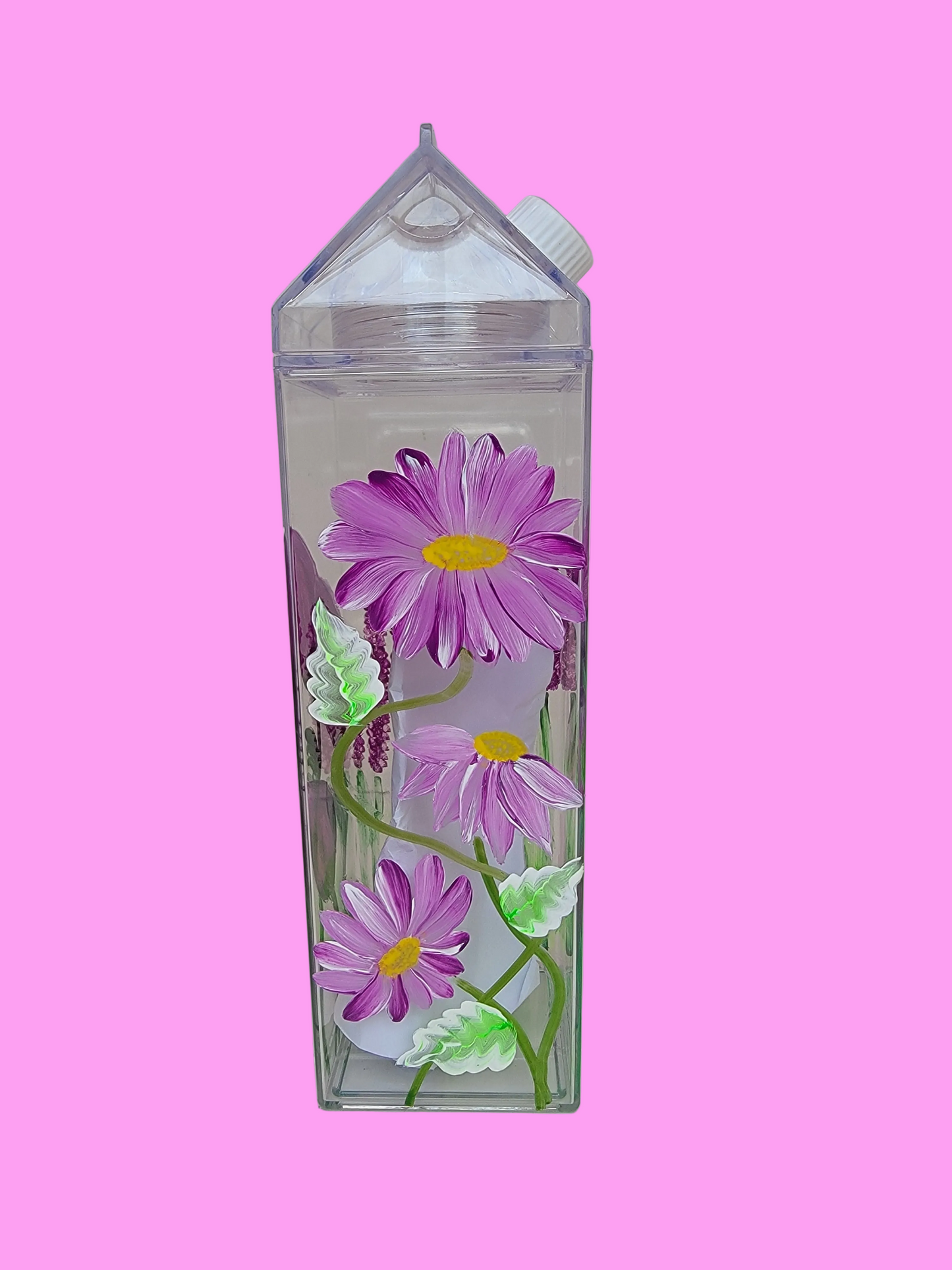 Purple flowers milk bottle