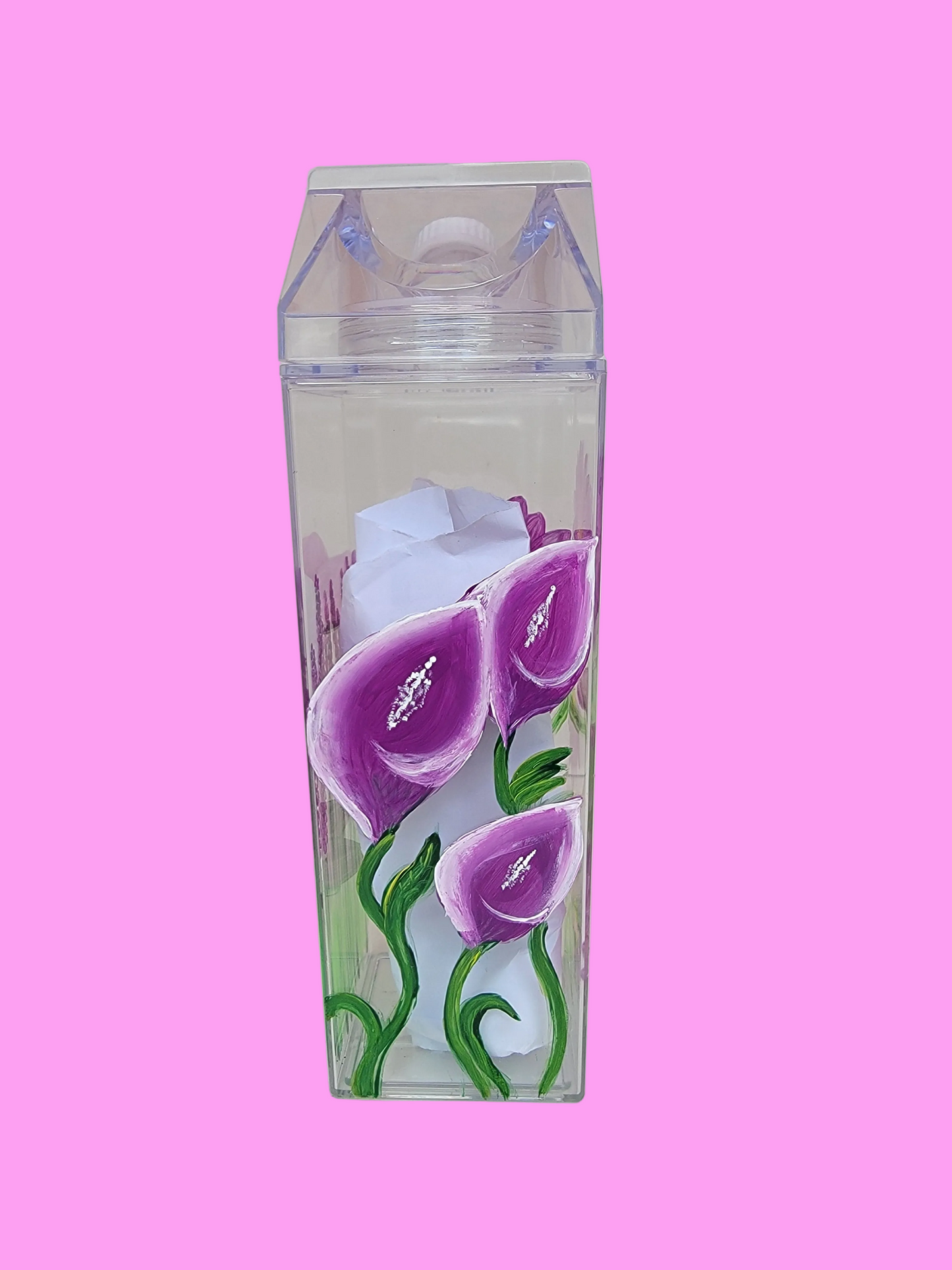 Purple flowers milk bottle