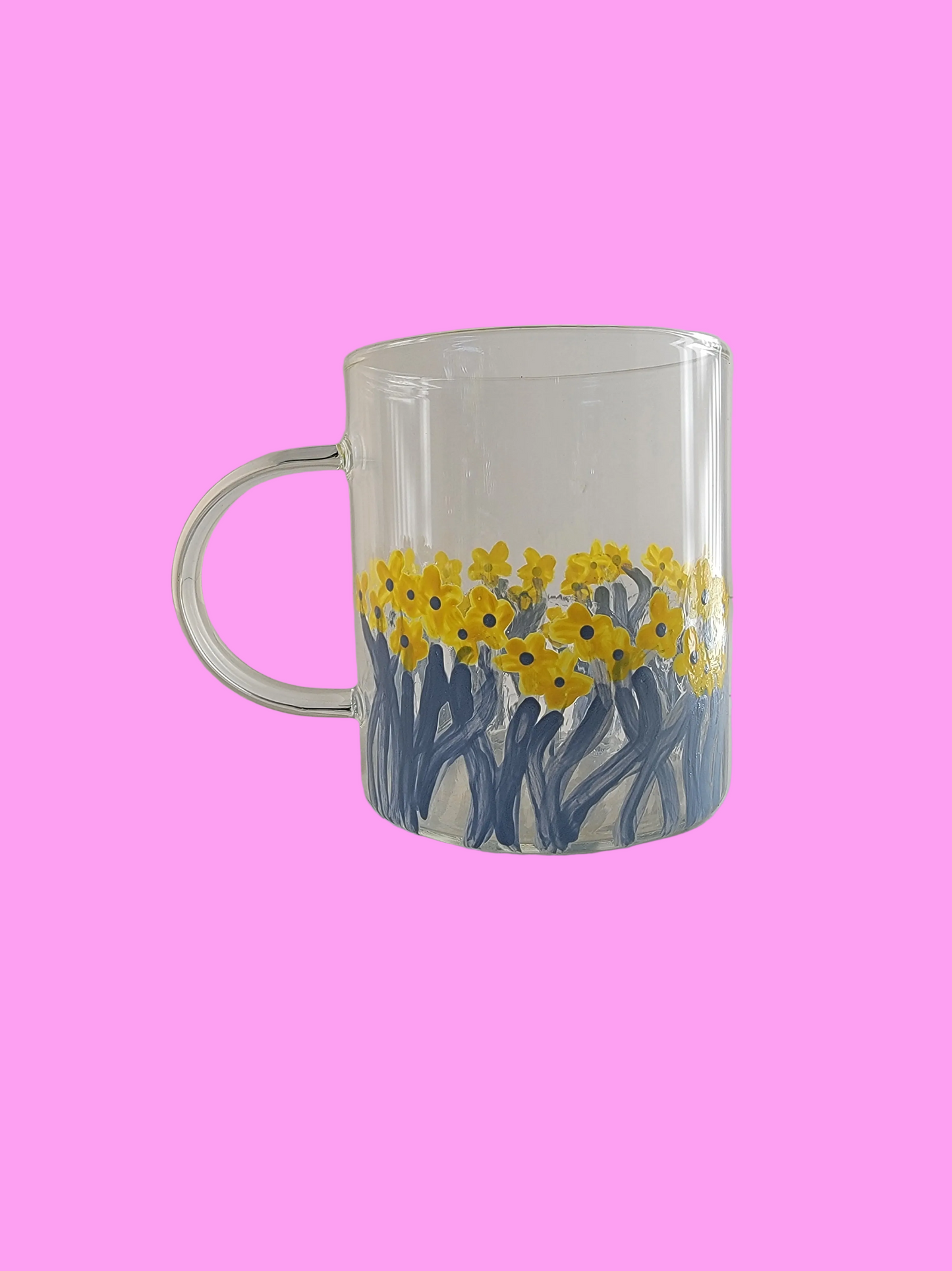 yellow flowers with blue grey stems 15 oz