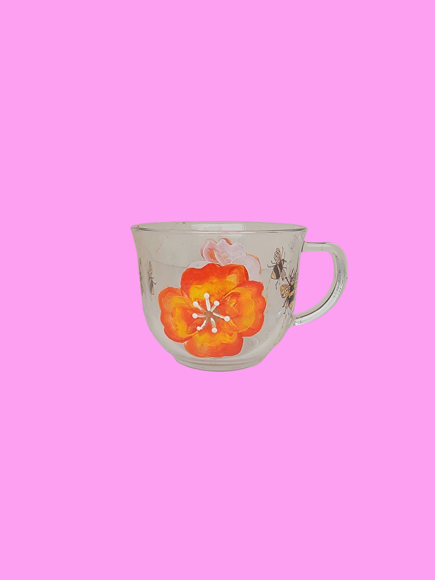 Orange & yellow poppy flowers with black & gold bees 18oz mug