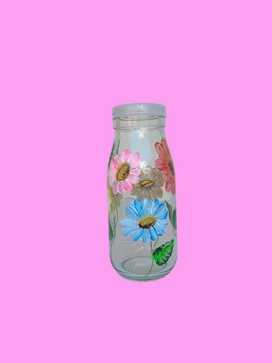 Colorful flowers 8oz glass bottle
