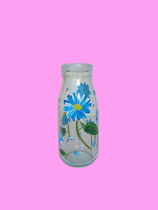 Blue flowers 8oz glass bottle