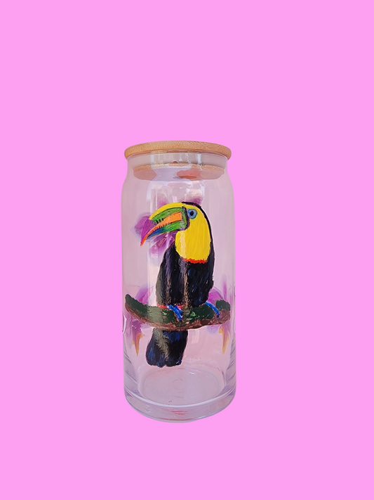 Beautiful hand painted toucan 20oz glass cup