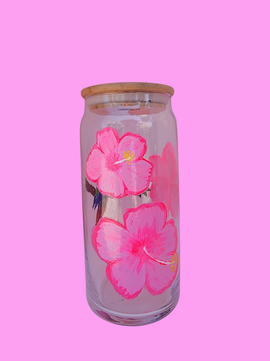 Cute hand painted macaw 20 oz glass cup