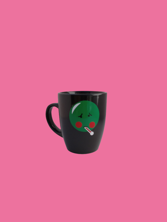 12oz black with green sick face emoji mood mug