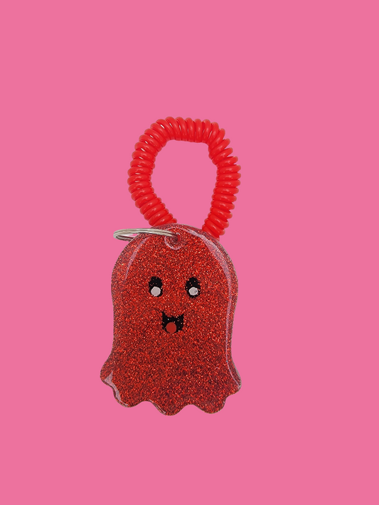 Cute red glitter ghost key chain