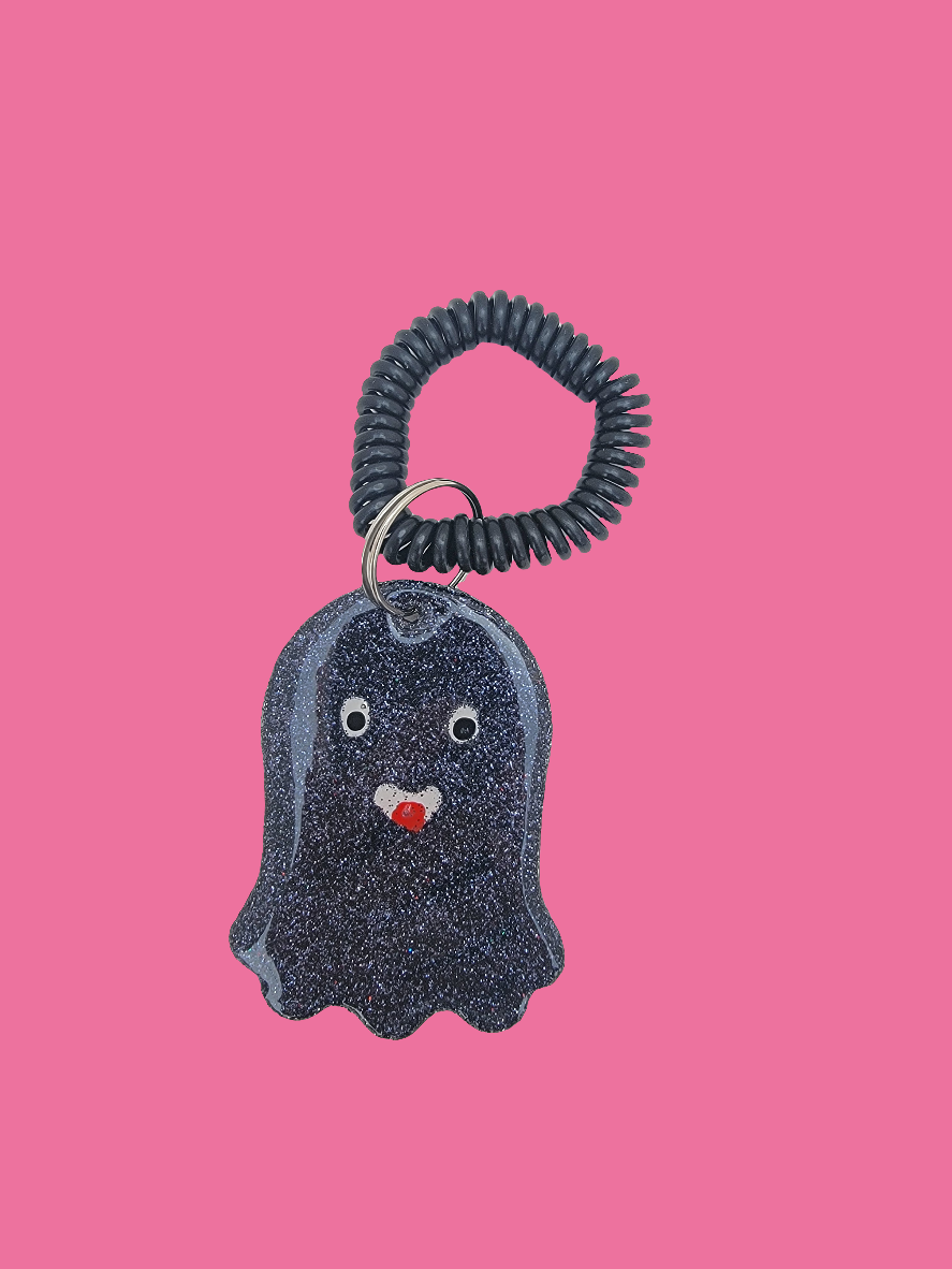 Cute spooky black glitter ghost key chain
