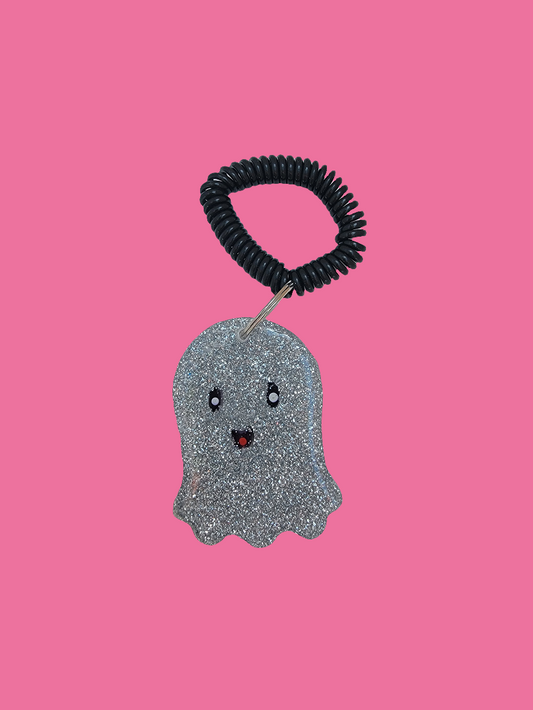 Silver glitter ghost keychain