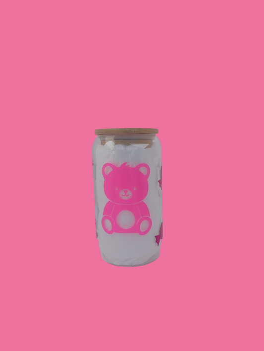 Pink bear tumbler with pink candies 16 oz