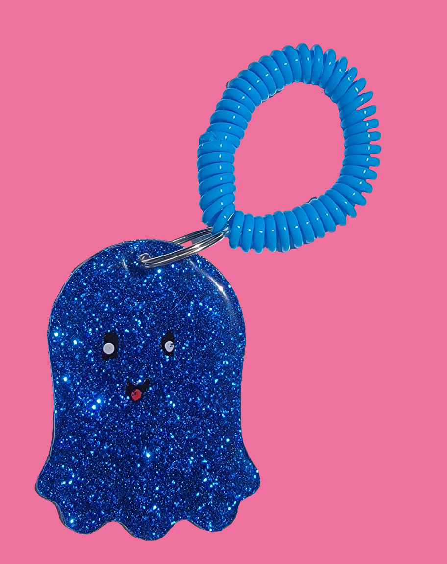Spooky blue glitter ghost keychain
